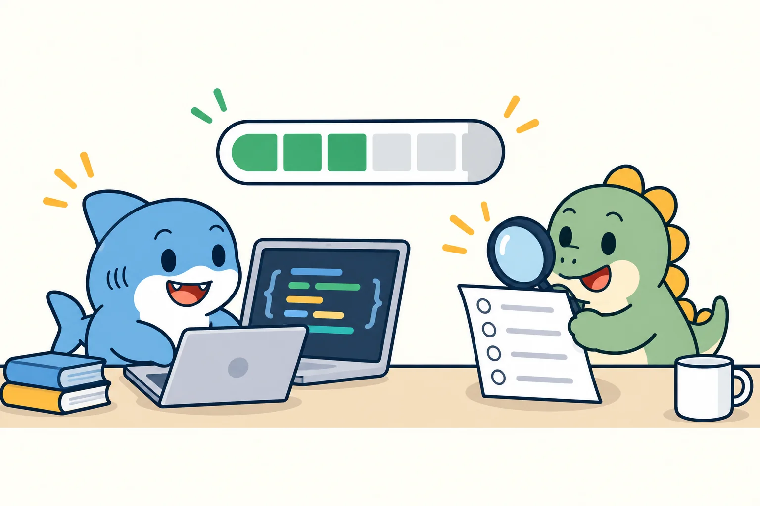 A coding workspace beside a bounded free-usage gauge.